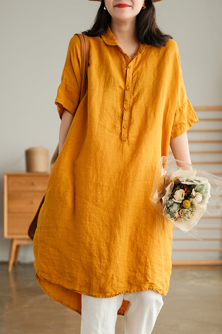 Vintage Linen Women Shirts Mni Dresses-Dresses-Yellow-One Size-Free Shipping Leatheretro