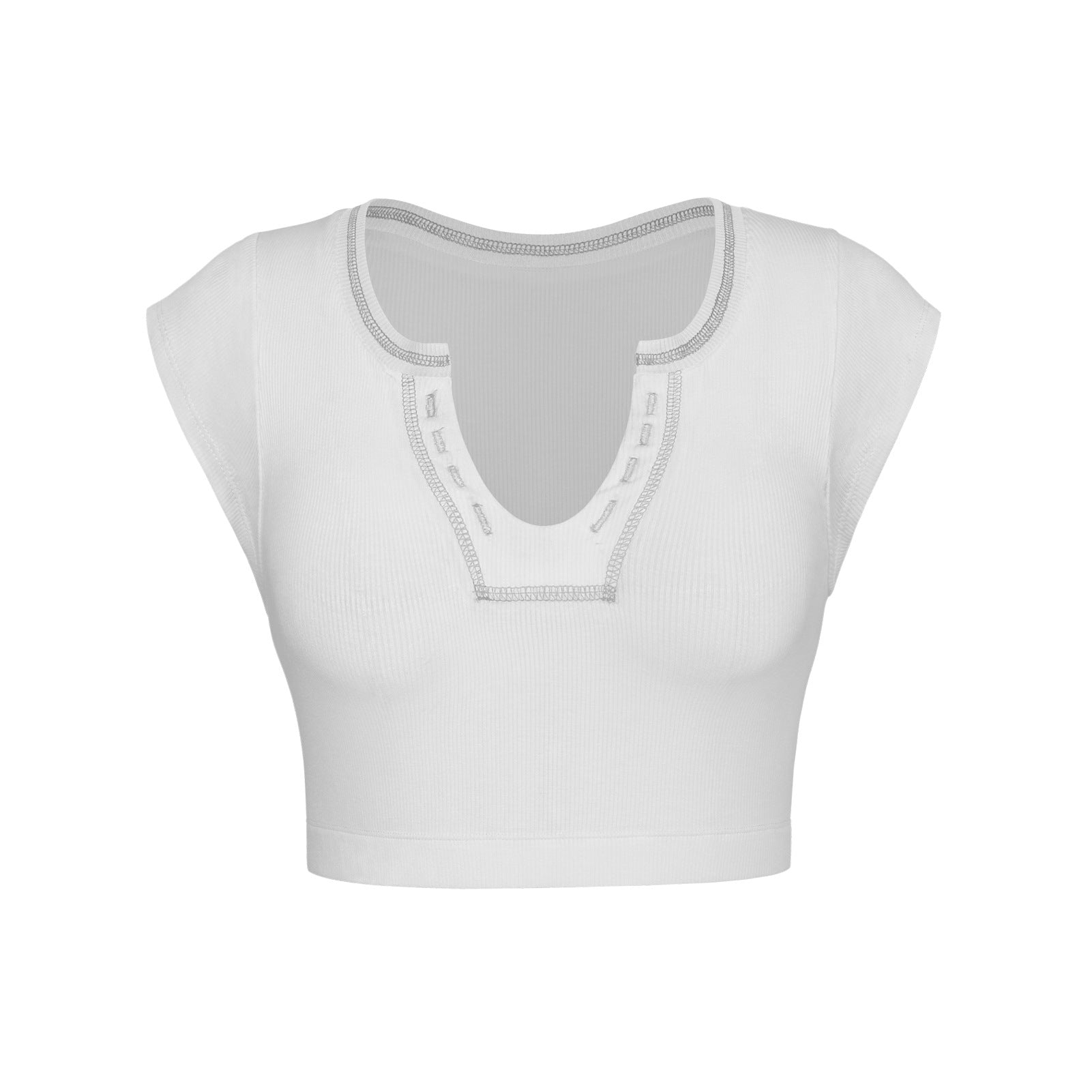 Sexy Designed Midriff Baring Knitted T Shirts-Shirts & Tops-White-XS-Free Shipping Leatheretro