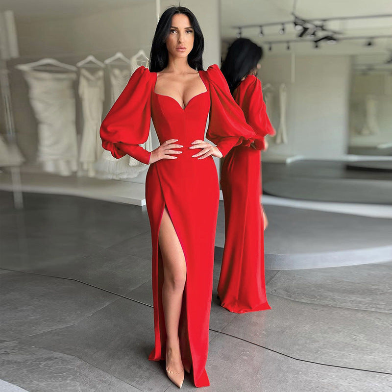 Sexy High Waist Long Evening Dresses-Dresses-Red-S-Free Shipping Leatheretro