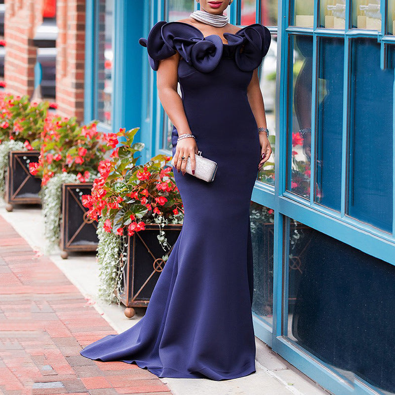 Off The Shoulder Plus Sizes Party Dresses-Dresses-Navy Blue-S-Free Shipping Leatheretro