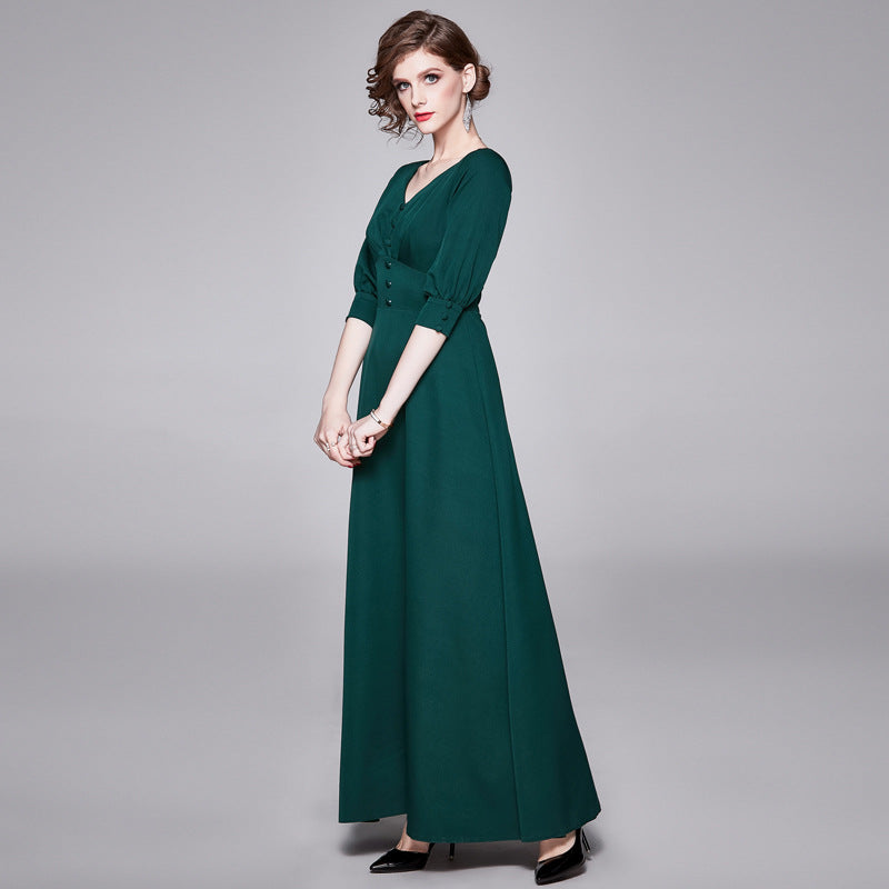 Elegant V Neck Long Evening Party Dresses-Dresses-Green-S-Free Shipping Leatheretro