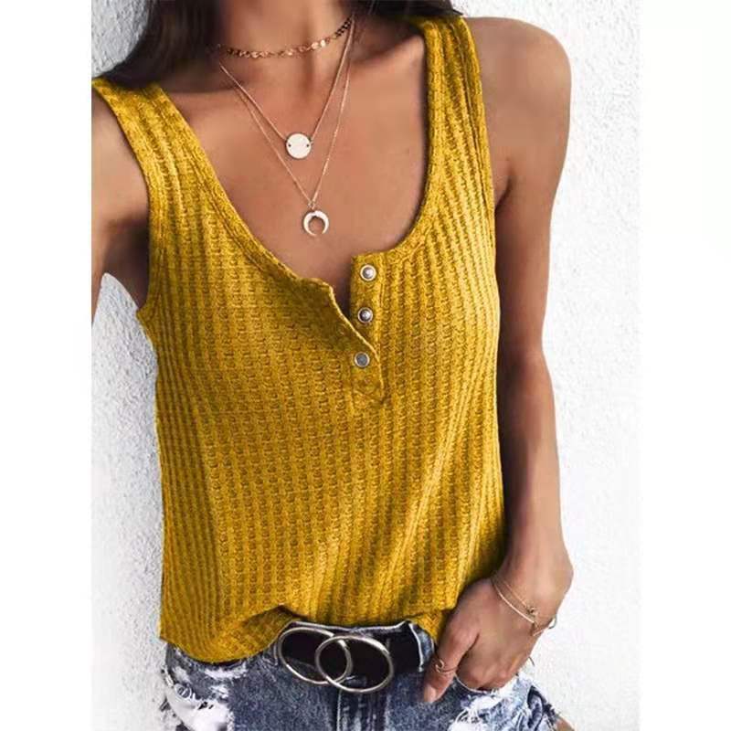 Summer U Neck Sleeveless Tank Tops-Shirts & Tops-Yellow-S-Free Shipping Leatheretro