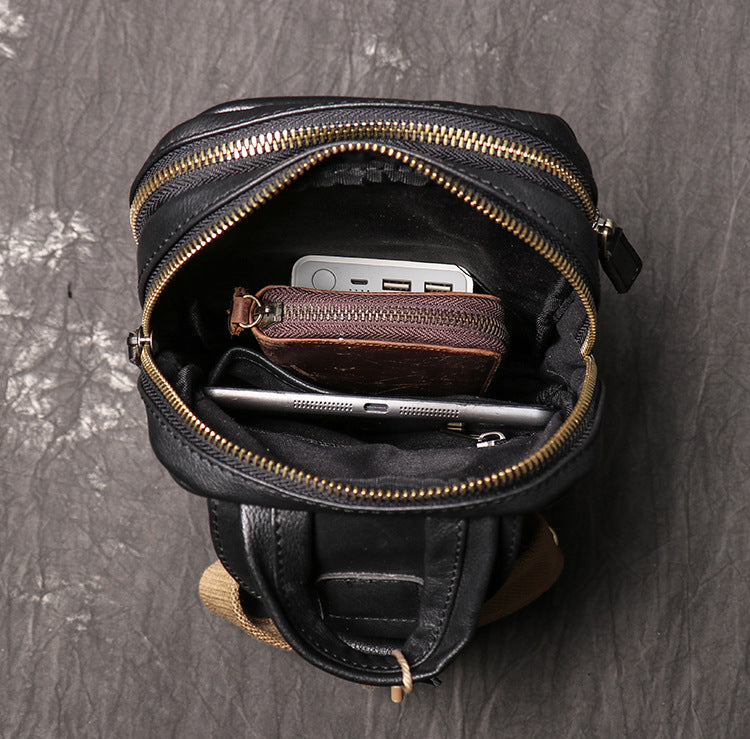 Vintage Black Large Crossbody Leather Chest Bags 9843-Handbags-Black-Free Shipping Leatheretro