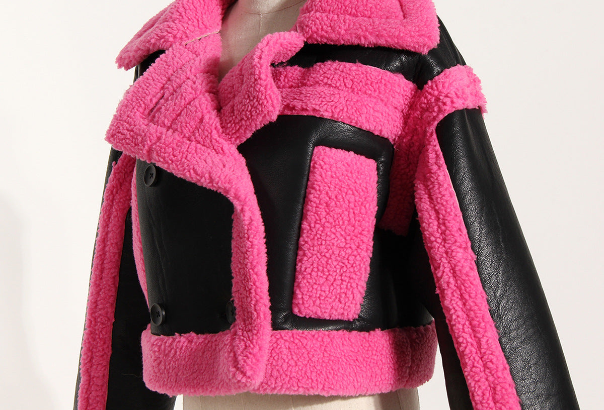 Designed Motorcycle Artificial Fur Jackets-Coats & Jackets-Rose Red-S-Free Shipping Leatheretro