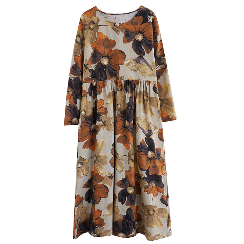 Floral Design Plus Sizes Fall Dresses-Dresses-Floral-M-Free Shipping Leatheretro