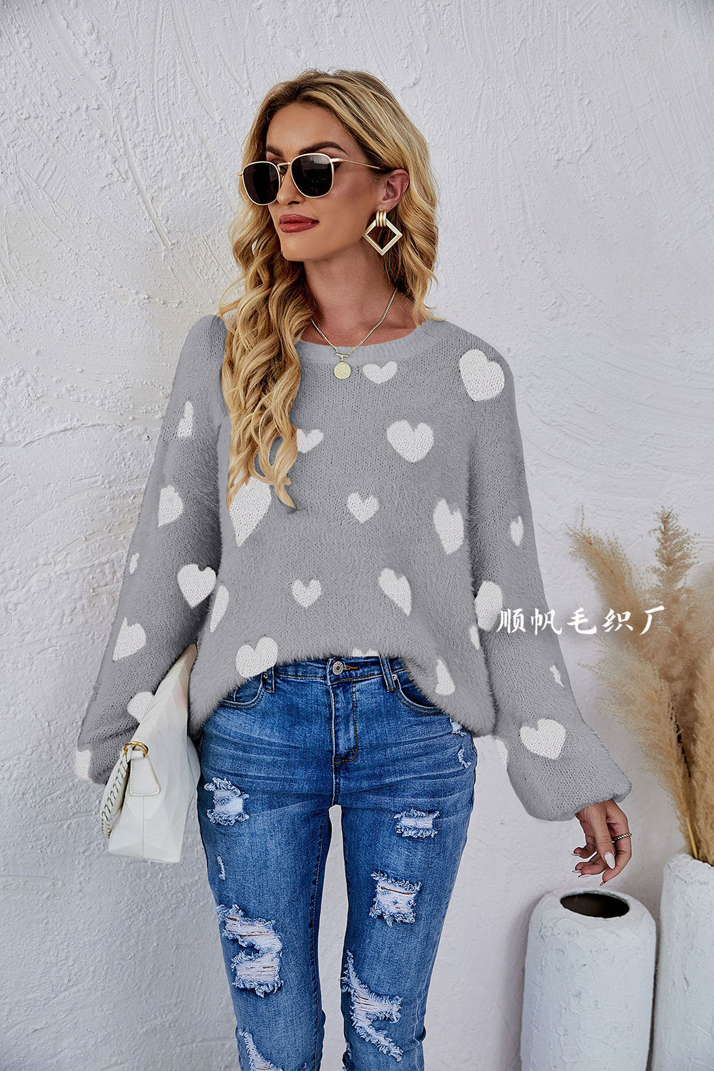 Casual Sweetheart Design Knitting Pullover Sweaters-Shirts & Tops-Gray-S-Free Shipping Leatheretro