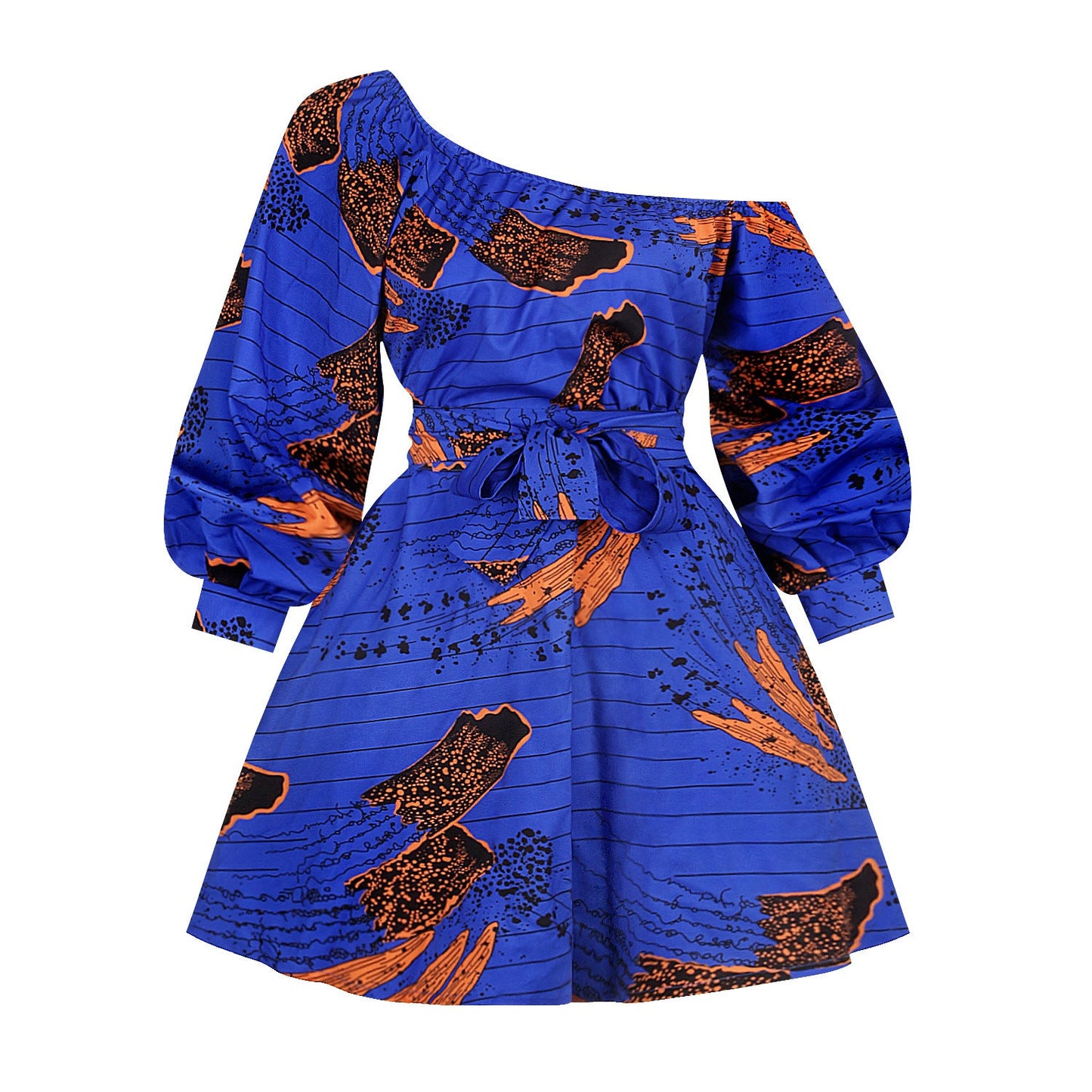 Designed African One Shoulder Long Sleeves Short Dresses-Dresses-80239010-S-Free Shipping Leatheretro