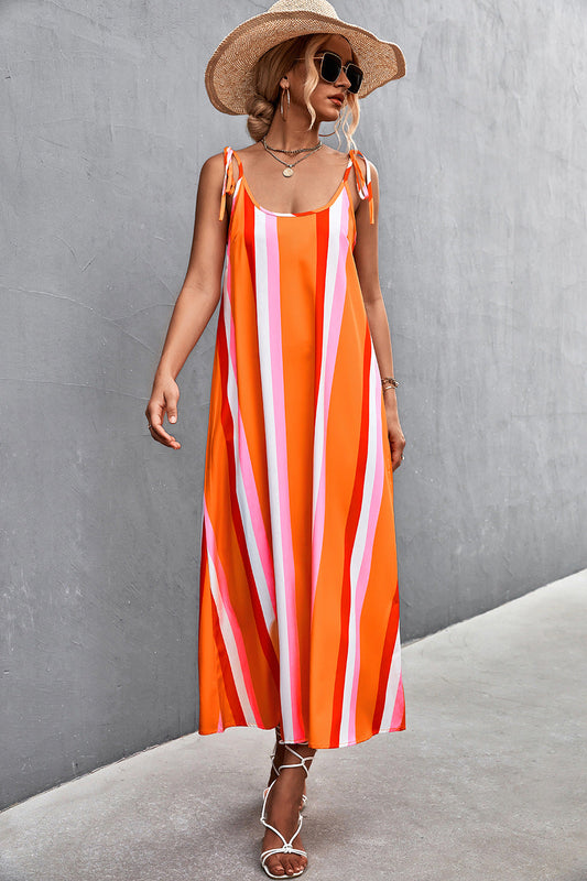 Sexy Backless Striped Long Sleeveless Dresses-Dresses-Orange-S-Free Shipping Leatheretro