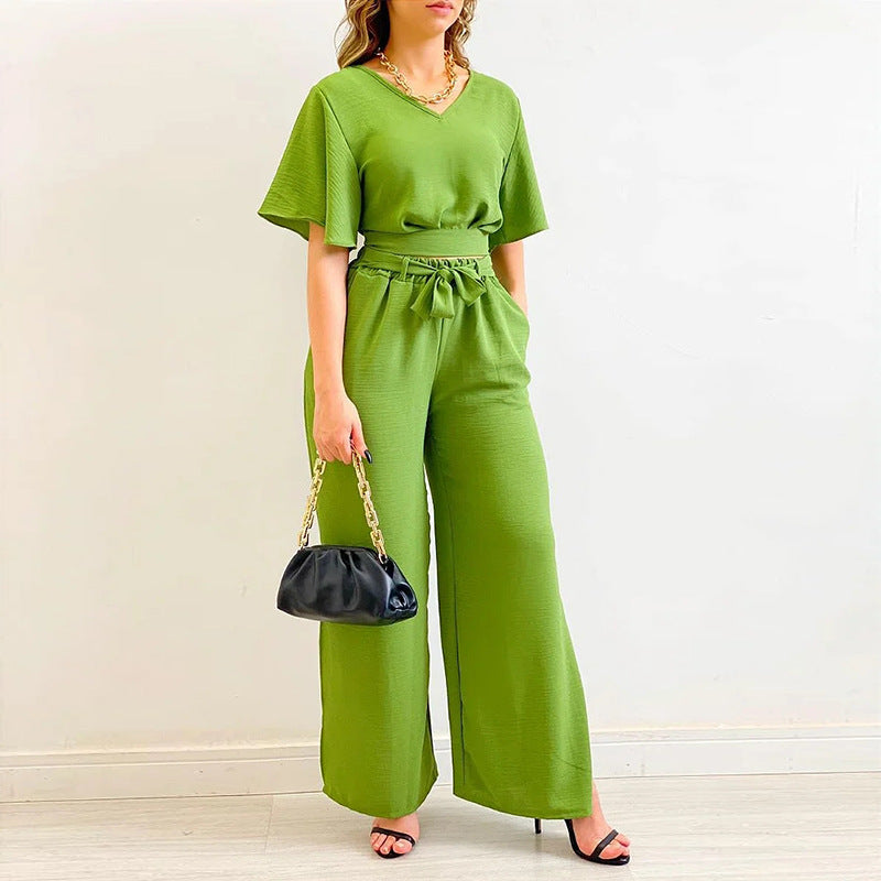 Casual Summer Wide Legs Women Suits-Suits-Green-S-Free Shipping Leatheretro