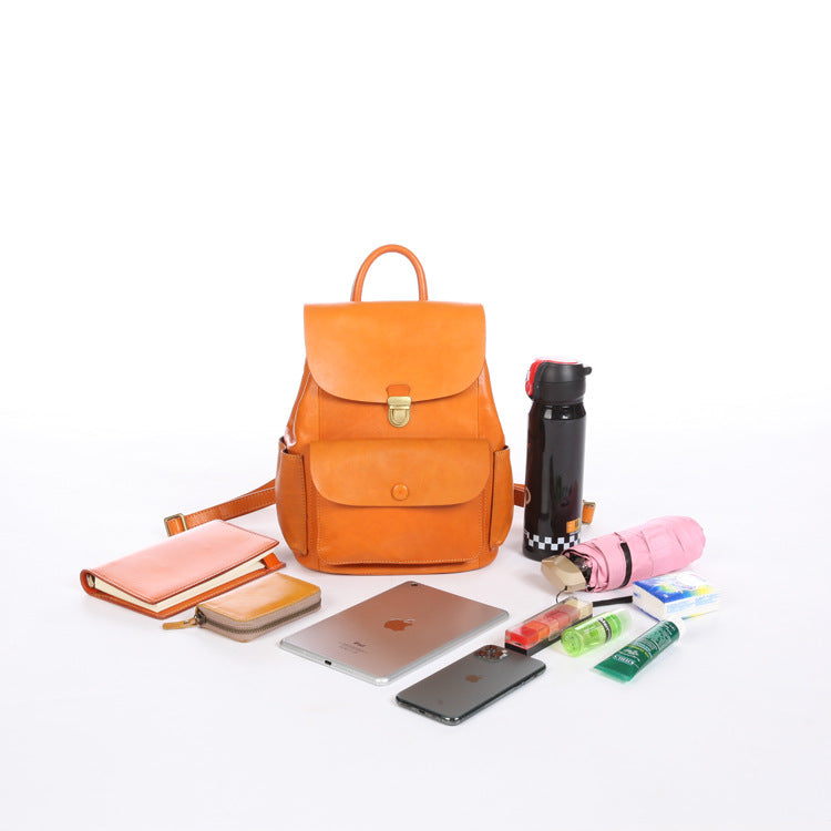 Handmade Vege Tanned Leather Traveling Backpack 6208-Backpacks-Black-Free Shipping Leatheretro