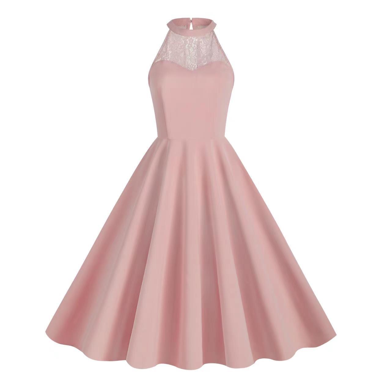 Elegant Sleeveless Halter Party Dresses-Dresses-Pink-S-Free Shipping Leatheretro