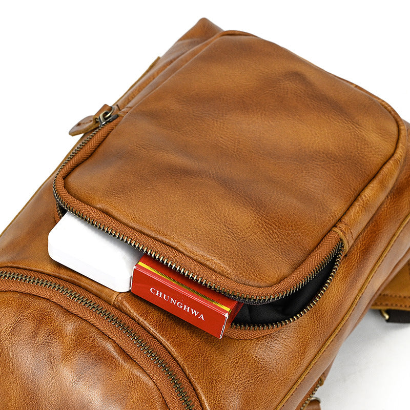 Vintage Leather Chest Bag for Men 9336-Saddle Bags & Panniers-Cray Horse Leather-Brown-Free Shipping Leatheretro