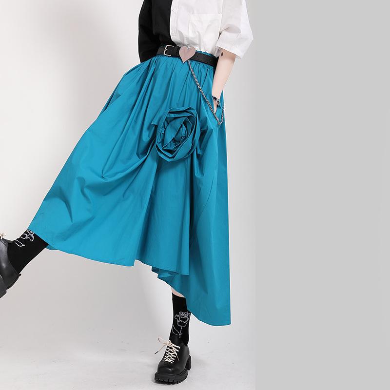 Casual 3D Flower Decoration Women Skirts-Women Skirts-Blue-One Size-Free Shipping Leatheretro