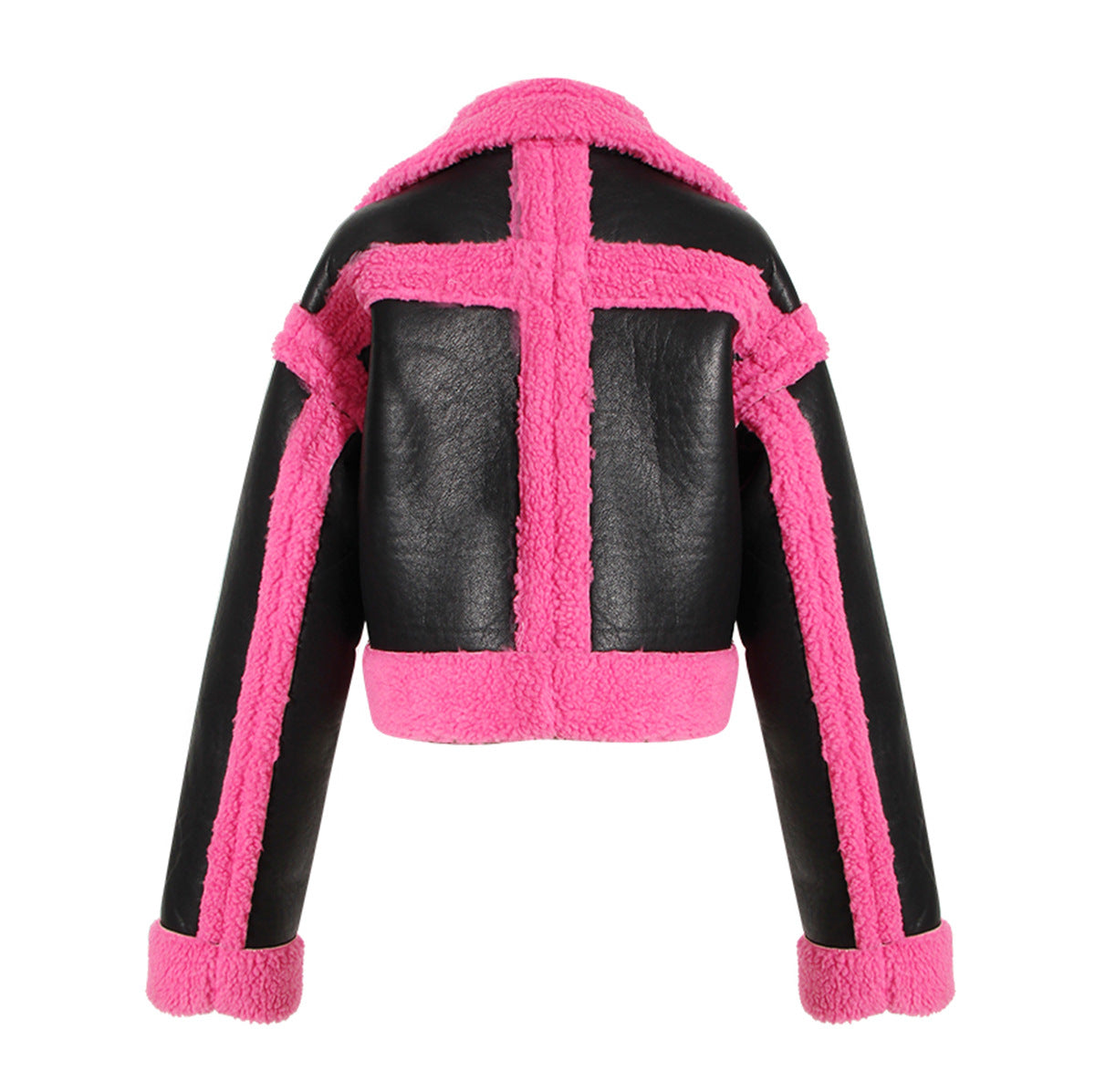 Designed Motorcycle Artificial Fur Jackets-Coats & Jackets-Rose Red-S-Free Shipping Leatheretro