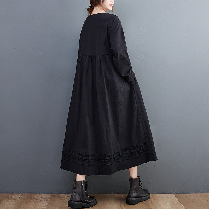 Vintage Dot Print Plus Sizes Long Dresses-Dresses-Black-One Size-Free Shipping Leatheretro