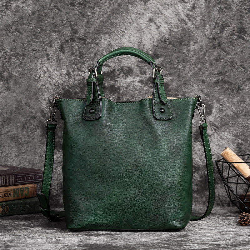 Vintage Handmade Rubbing Vege Tanned Leather Handbags B262-Handbags-Gray-Free Shipping Leatheretro
