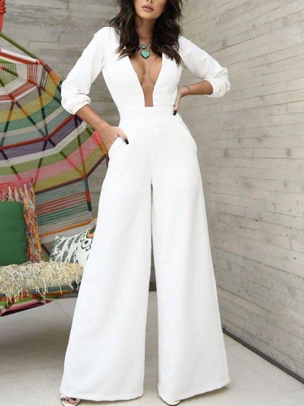 Summer Long Sleeves Sexy Overalls Jumpsuits-Jumpsuits-White-S-Free Shipping Leatheretro