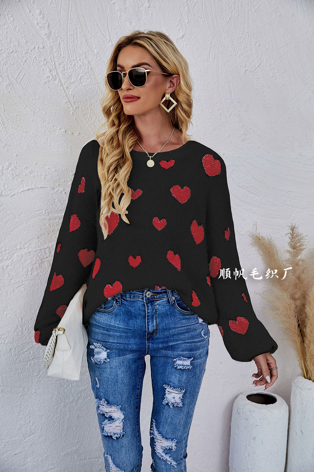 Casual Sweetheart Design Knitting Pullover Sweaters-Shirts & Tops-Black-S-Free Shipping Leatheretro