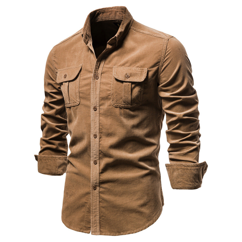 Men Long Sleeves Corduroy Business Shirts-Shirts & Tops-Brown-M-Free Shipping Leatheretro