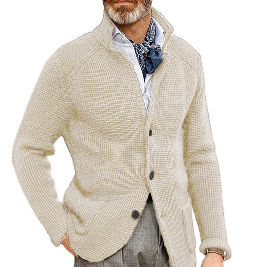 Casual Stand Collar Plus Sizes Knitted Cardigan Sweaters for Men-Shirts & Tops-Red-S-Free Shipping Leatheretro
