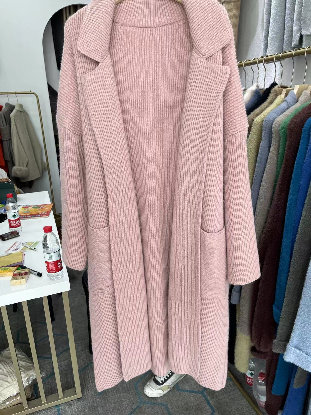 Luxury Vintage Plus Sizes Long Knitted Overcoats-Outerwear-Pink-One Size-Free Shipping Leatheretro