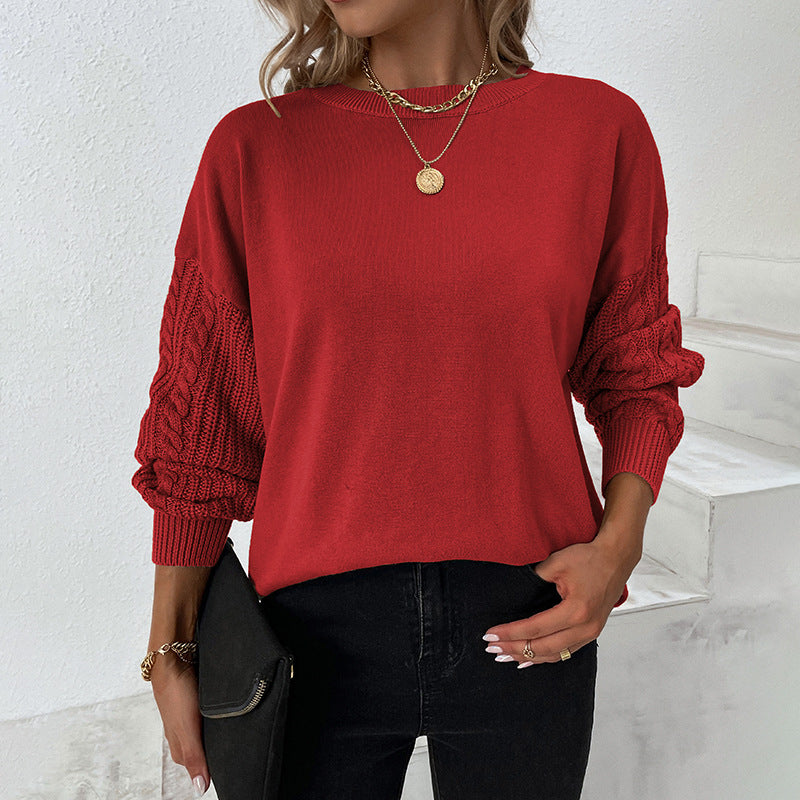 Fashion Round Neck Twist Knitted Pullover Sweaters-Shirts & Tops-Wine Red-S-Free Shipping Leatheretro