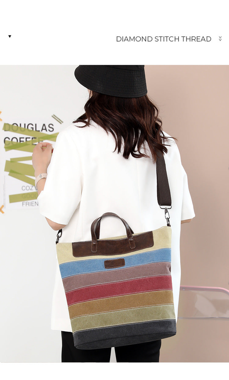 Rainbow Striped Design Canvas Tote Bags for Women 1660-Handbags-The same as picture-Free Shipping Leatheretro