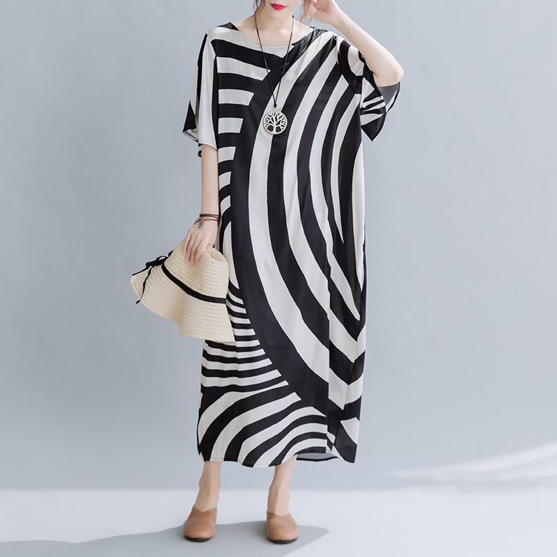 Summer Black Striped Plus Sizes Dresses-Dresses-Black-均码-Free Shipping Leatheretro