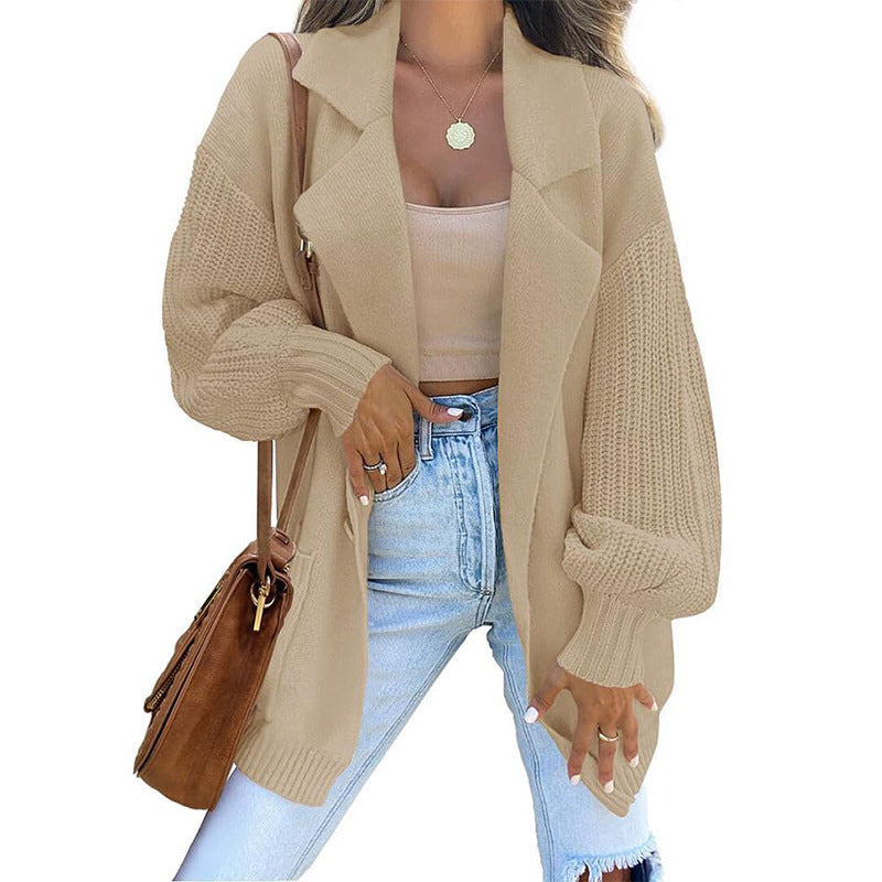 Casual Women Long Sleeves Knitted Coats-Coats & Jackets-Khaki-S-Free Shipping Leatheretro