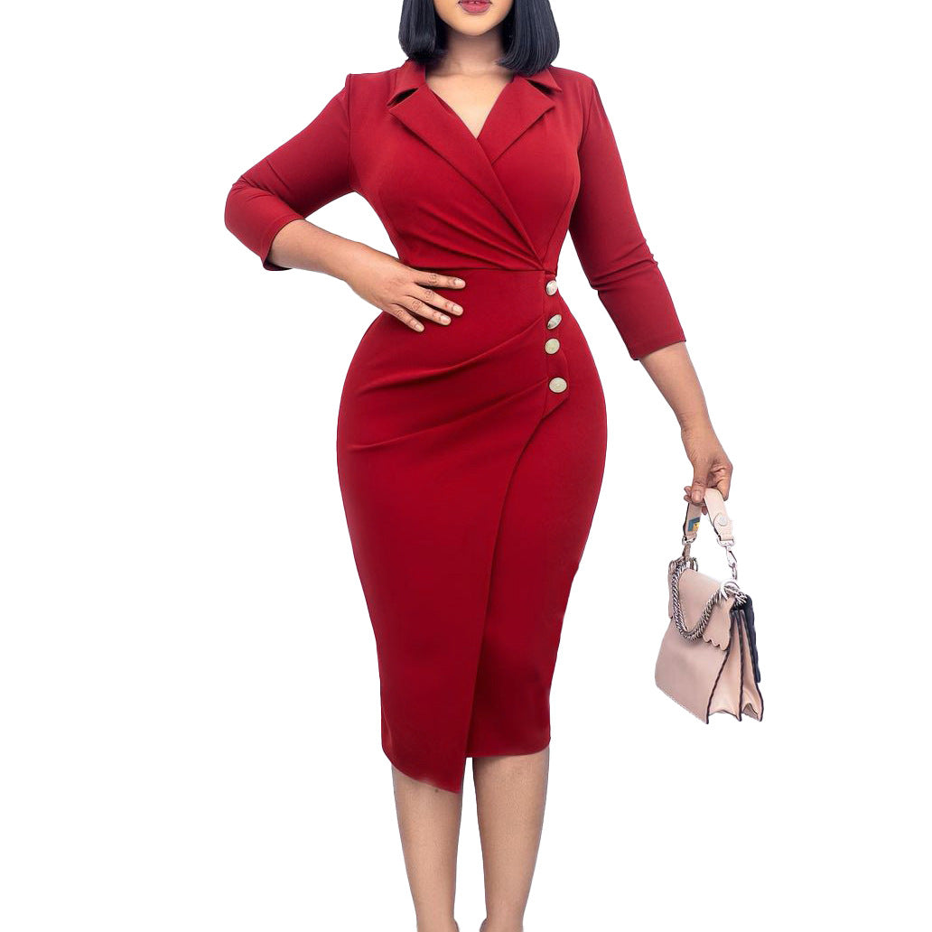 Elegant Office Lady Pencil Sheath Dresses-Dresses-Red-S-Free Shipping Leatheretro