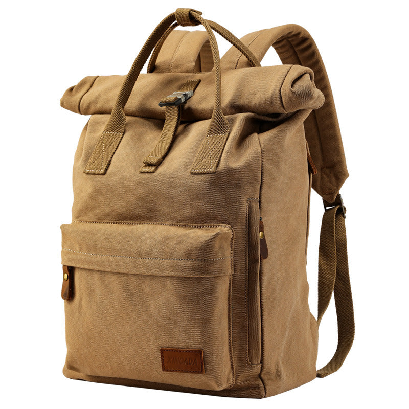Vintage Large Storage Canvas Handle Backpacks 2006-Khaki-Free Shipping Leatheretro