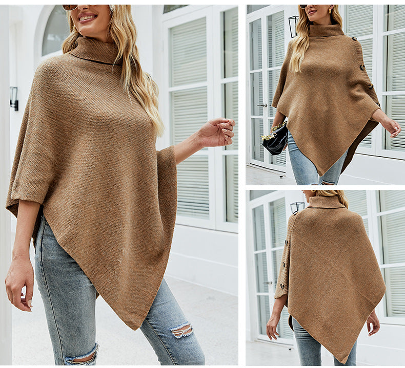 Casual High Neck Knitted Cloak Coats for Women-Coats & Jackets-Pink-F-Free Shipping Leatheretro