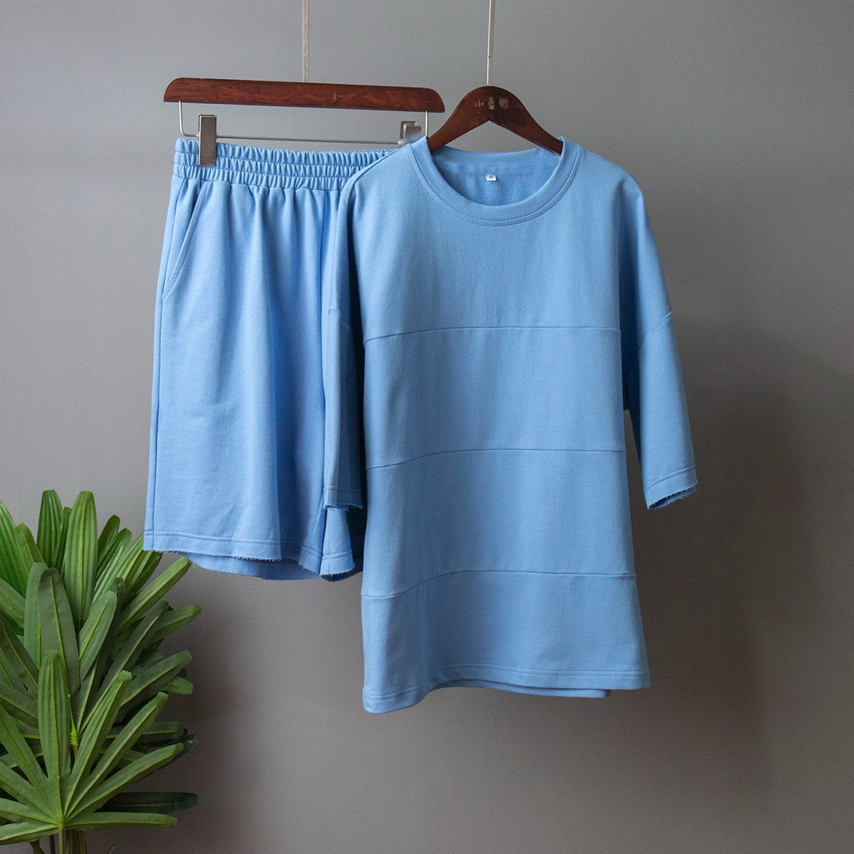 Casual Soft Cotton Short Sleeves T Shirts and Shorts-Suits-Blue-S-Free Shipping Leatheretro