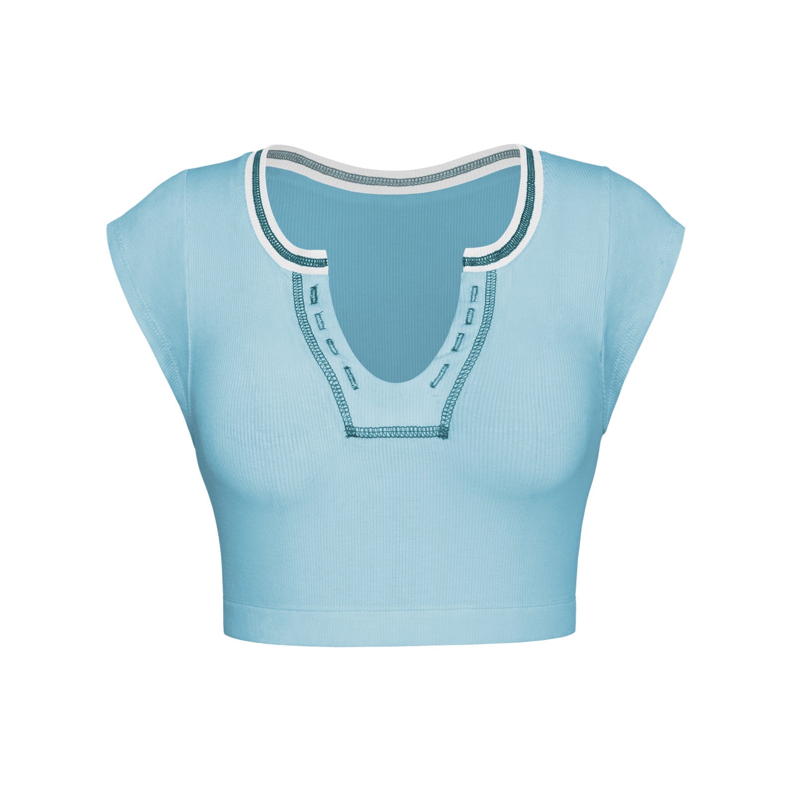 Sexy Designed Midriff Baring Knitted T Shirts-Shirts & Tops-Light Blue-XS-Free Shipping Leatheretro
