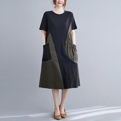 Vintage Short Sleeves Women Midi Dresses-Dresses-Army Green-One Size-Free Shipping Leatheretro