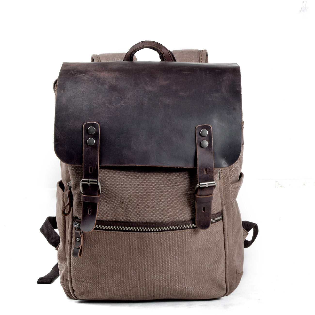 Vintage Cusual Traveling Leather Canvas Laptop Backpack 5073-Backpacks-Coffee-Free Shipping Leatheretro