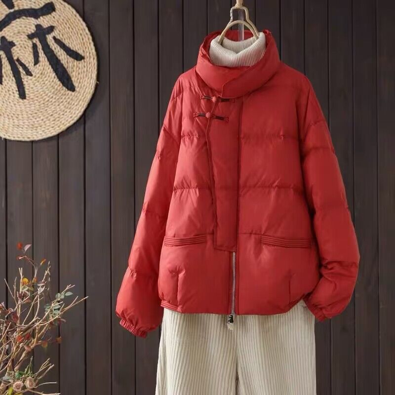 Vintage Stand Collar Winter Women Overcoat-Coats & Jackets-红色-S（建议120斤内）-Free Shipping Leatheretro