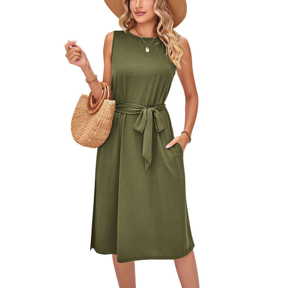 Summer Sleeveless Daily Midi Dresses-Dresses-Army Green-S-Free Shipping Leatheretro