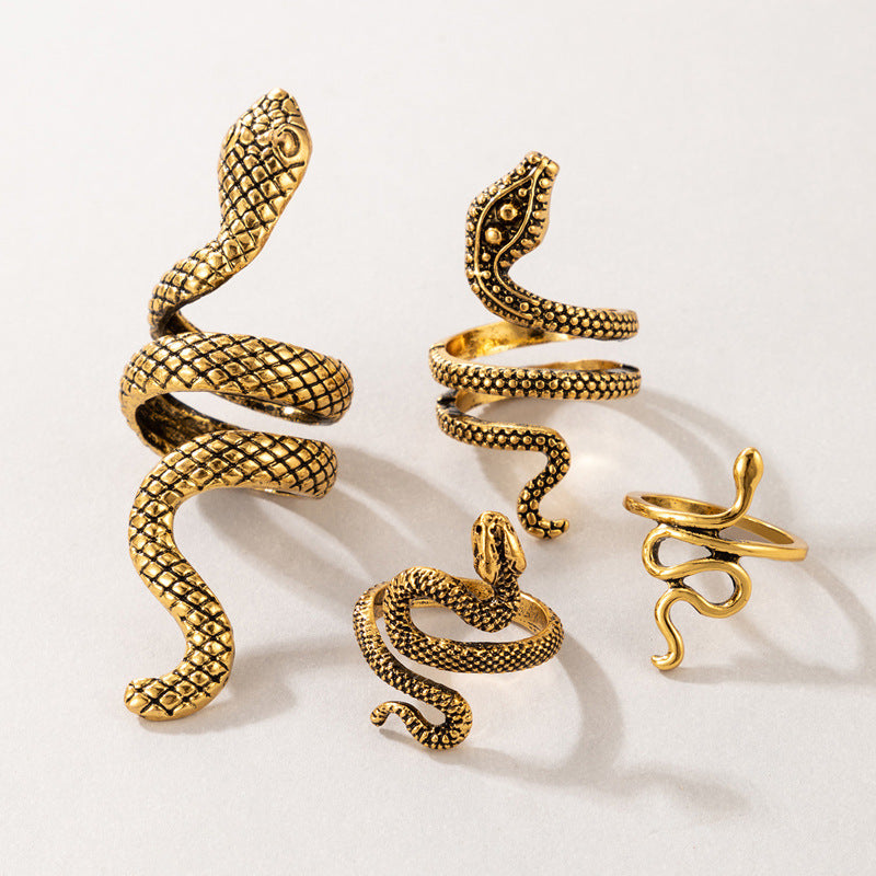 Vintage Cool Snake Shape Rings for Women 4pcs/set-Rings-White-Free Shipping Leatheretro