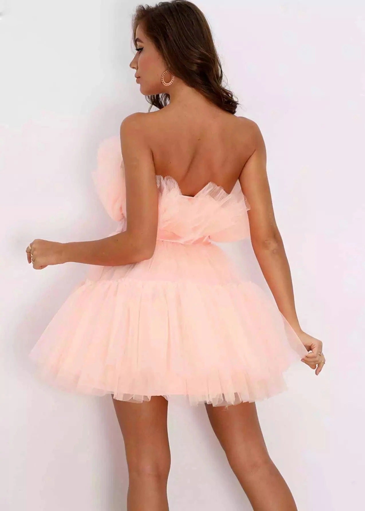 Sexy Strapless Tulle Bowknot Ball Gown Pary Dresses-Dresses-Pink-S-Free Shipping Leatheretro