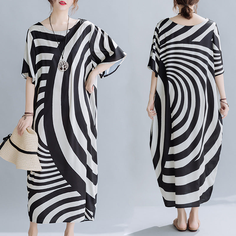 Summer Black Striped Plus Sizes Dresses-Dresses-Black-均码-Free Shipping Leatheretro