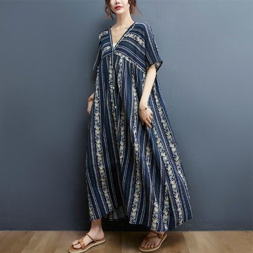 Summer Plus Sizes Long Cozy Dresses-Dresses-Dark Blue-One Size-Free Shipping Leatheretro