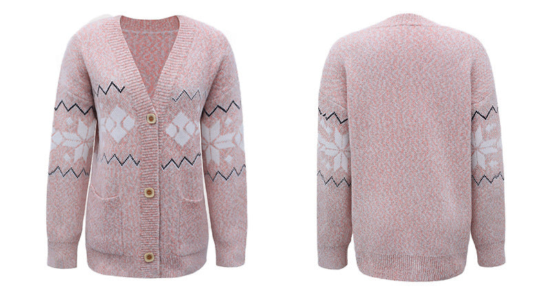 Fashion Christmas Flake Knitted Cardigan Coats-Shirts & Tops-Pink-S-Free Shipping Leatheretro