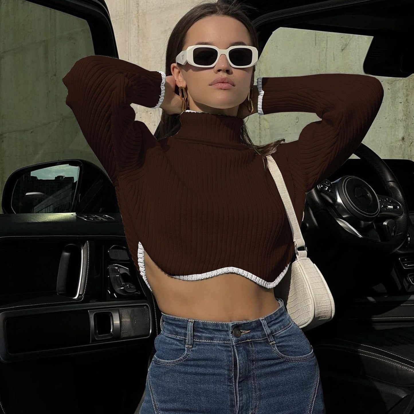 Fashion Irregular Turtleneck Pullover Short Sweaters-Shirts & Tops-I-S-Free Shipping Leatheretro