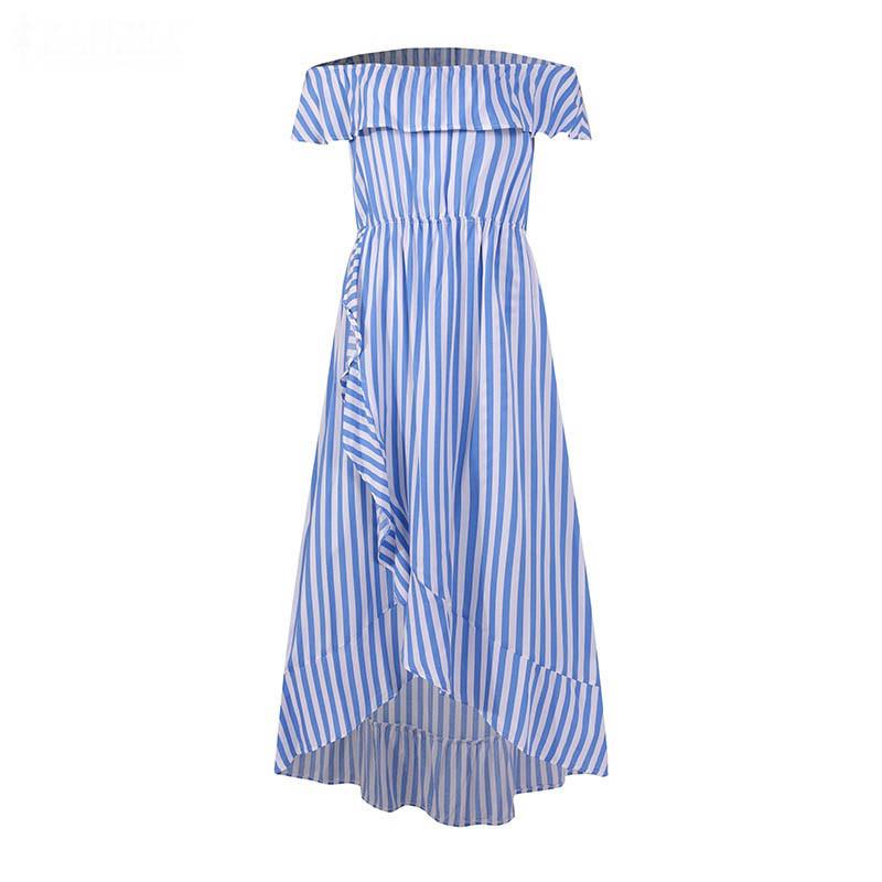 Off The Shoudler Striped Irregular Long Dresses-Maxi Dresses-Light Blue-S-Free Shipping Leatheretro