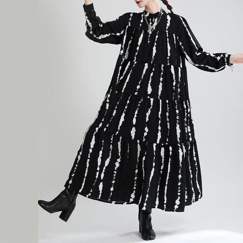 Women Long Sleeves Stand Collar Fall Cozy Dresses-Cozy Dresses-Black-One Size-Free Shipping Leatheretro