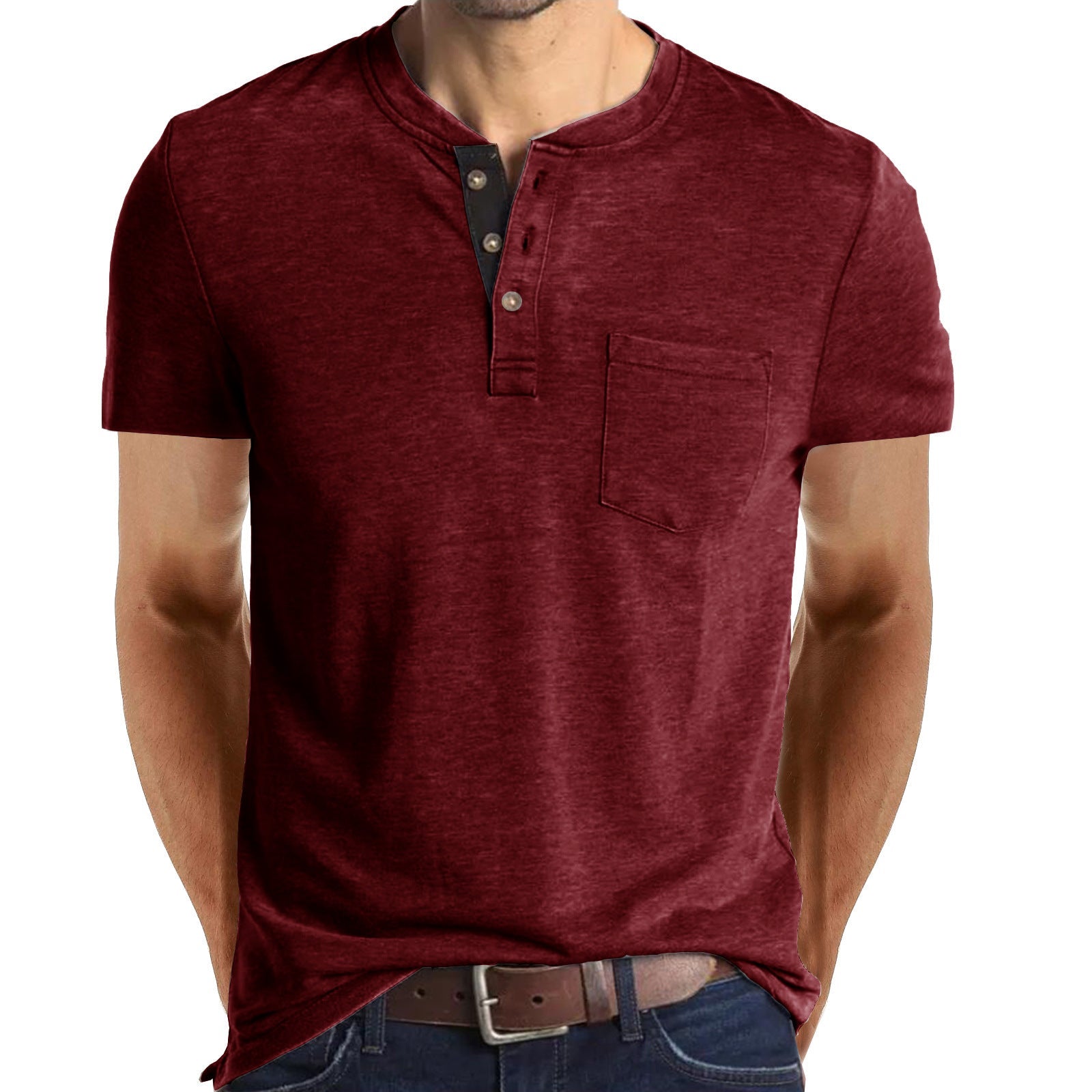 Casual Summer Short Sleeves Men T Shirts-Shirts-Wine Red-S-Free Shipping Leatheretro