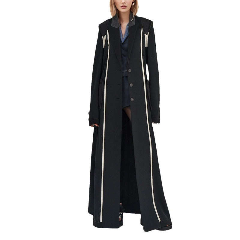 Designed Fashion Turnover Collar Long Overcoat for Women-Coats & Jackets-Black-S-Free Shipping Leatheretro