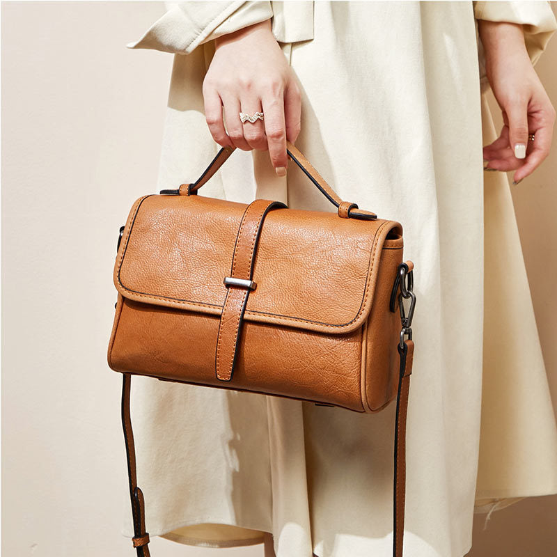 Vegetable Tanned Leather Messenger Handbag for Women 2211-Handbags, Wallets & Cases-Black-Free Shipping Leatheretro