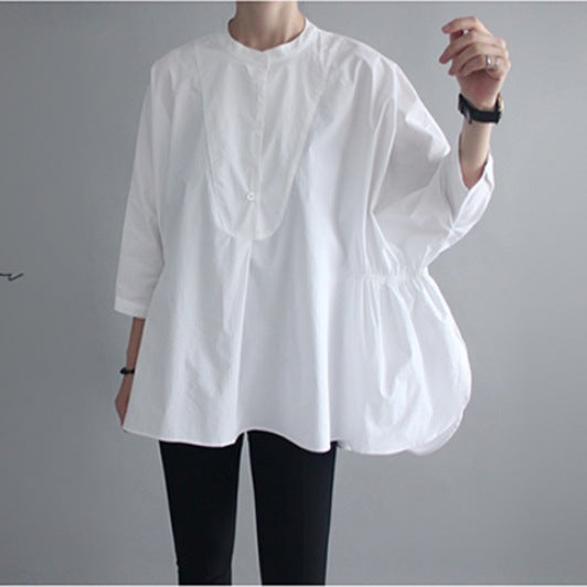 Women Irregular 3/4 Length Sleeves White Shirts-Shirts-White-S-Free Shipping Leatheretro